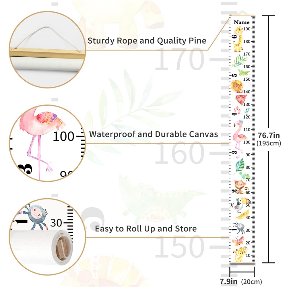 Personalized Growth Chart for Kids, Baby Height Chart with Custom Name, 77"x7.9" Canvas and Beige Wood Height Measuring Rulers for Boys Girls Removable Wall Ruler Hanging for Nursery Decor - Planets