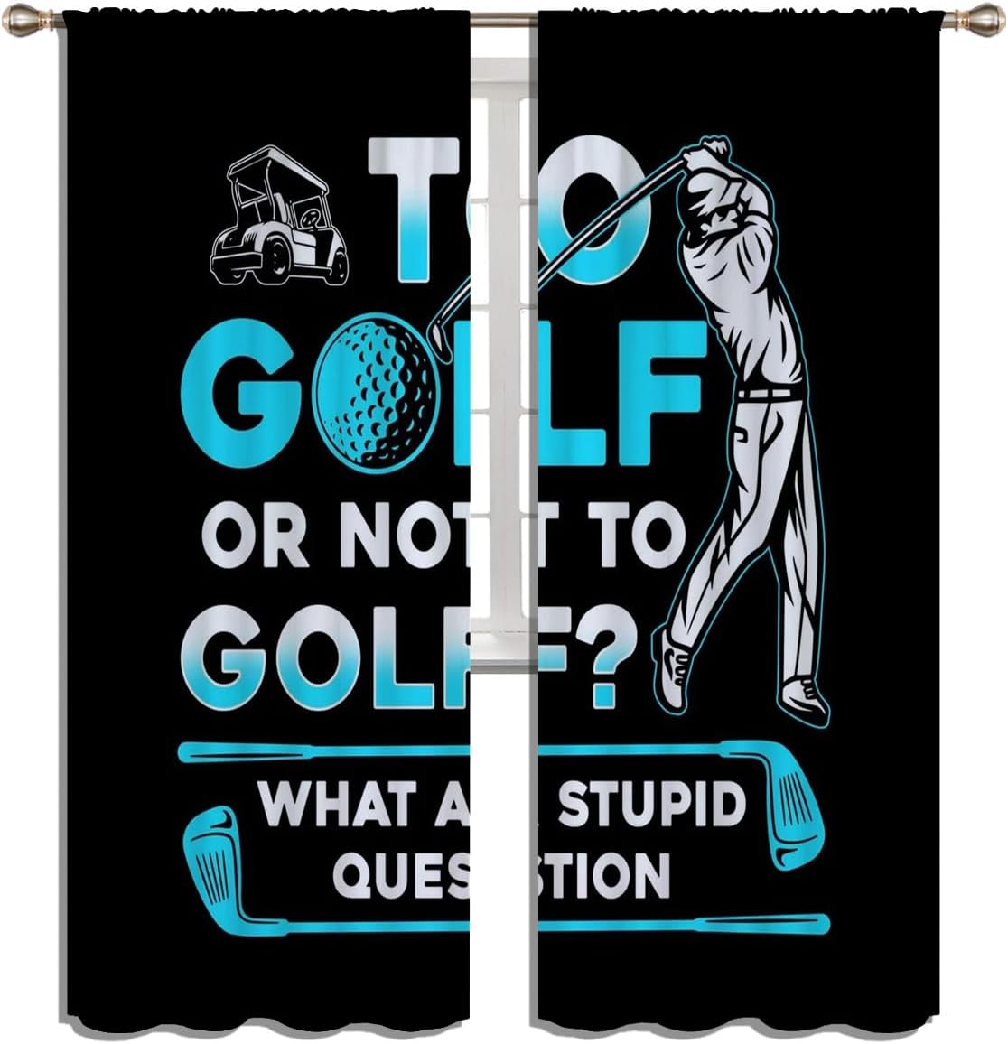 Golf Blackout Curtains for Boy Girl Room Darkening Decor,Sports Themed Golfers and Cars Bedroom Living Room Home Rod Pocket Thermal Insulated Window Curtain/Drapes Panel,84x72 Inch…