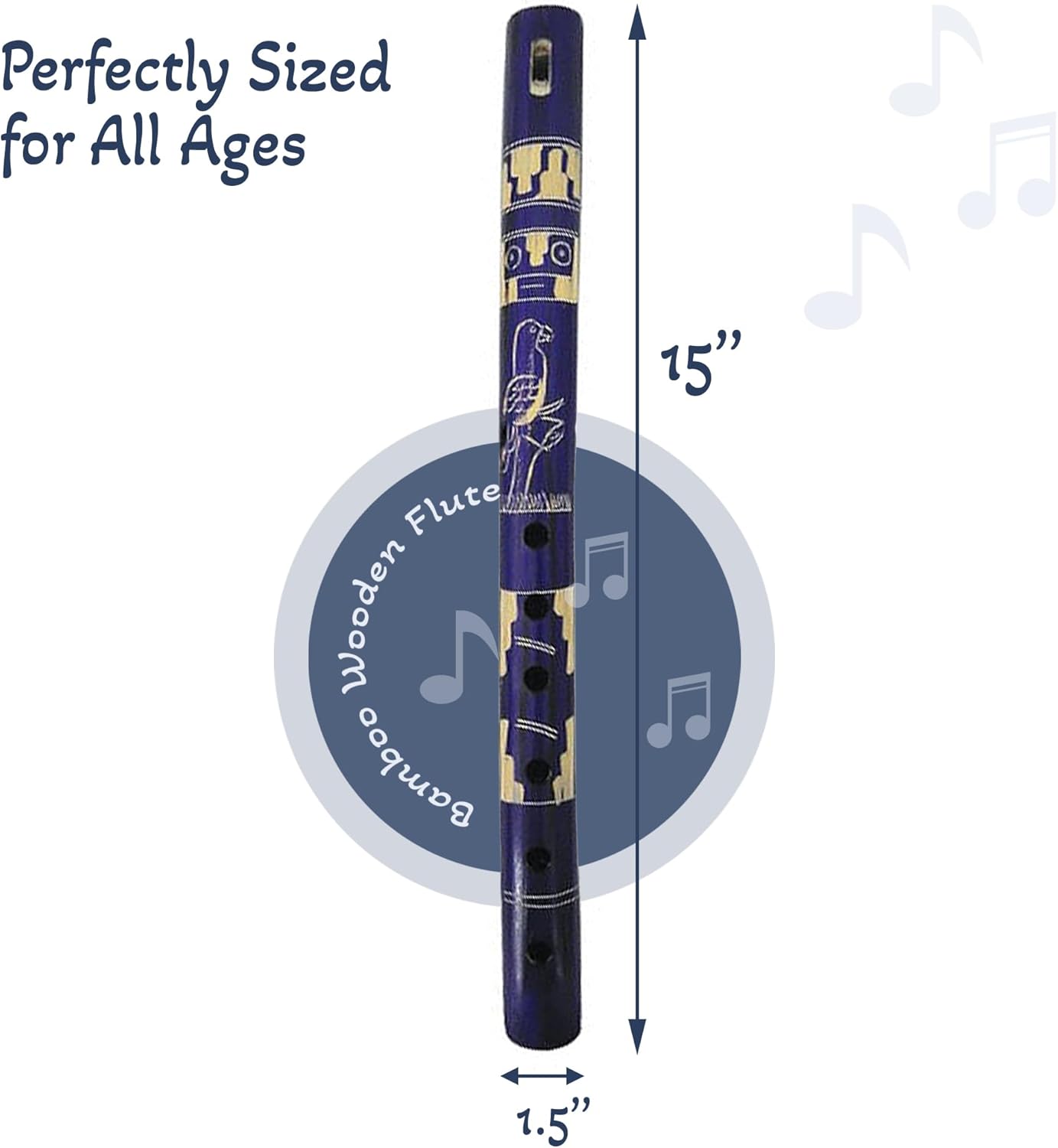 Mia Jewel Shop - Handmade Colored Bamboo Wooden Flute | Tribal Nature Pattern | Native Recorder for Beginners, Meditation & Music Lovers (Indigo)