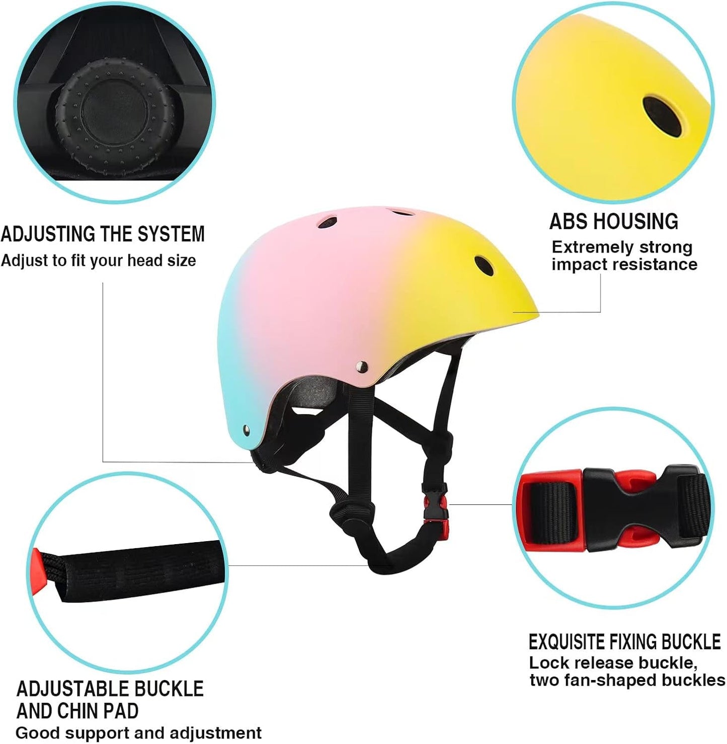 Color Gradient Adjustable Kids Bike Helmet Toddler Helmets for 3-5-8-14 Years Kids Girls Boys Youth Bicycle Helmet for Scooter Balance Bike Roller Skating Skateboard