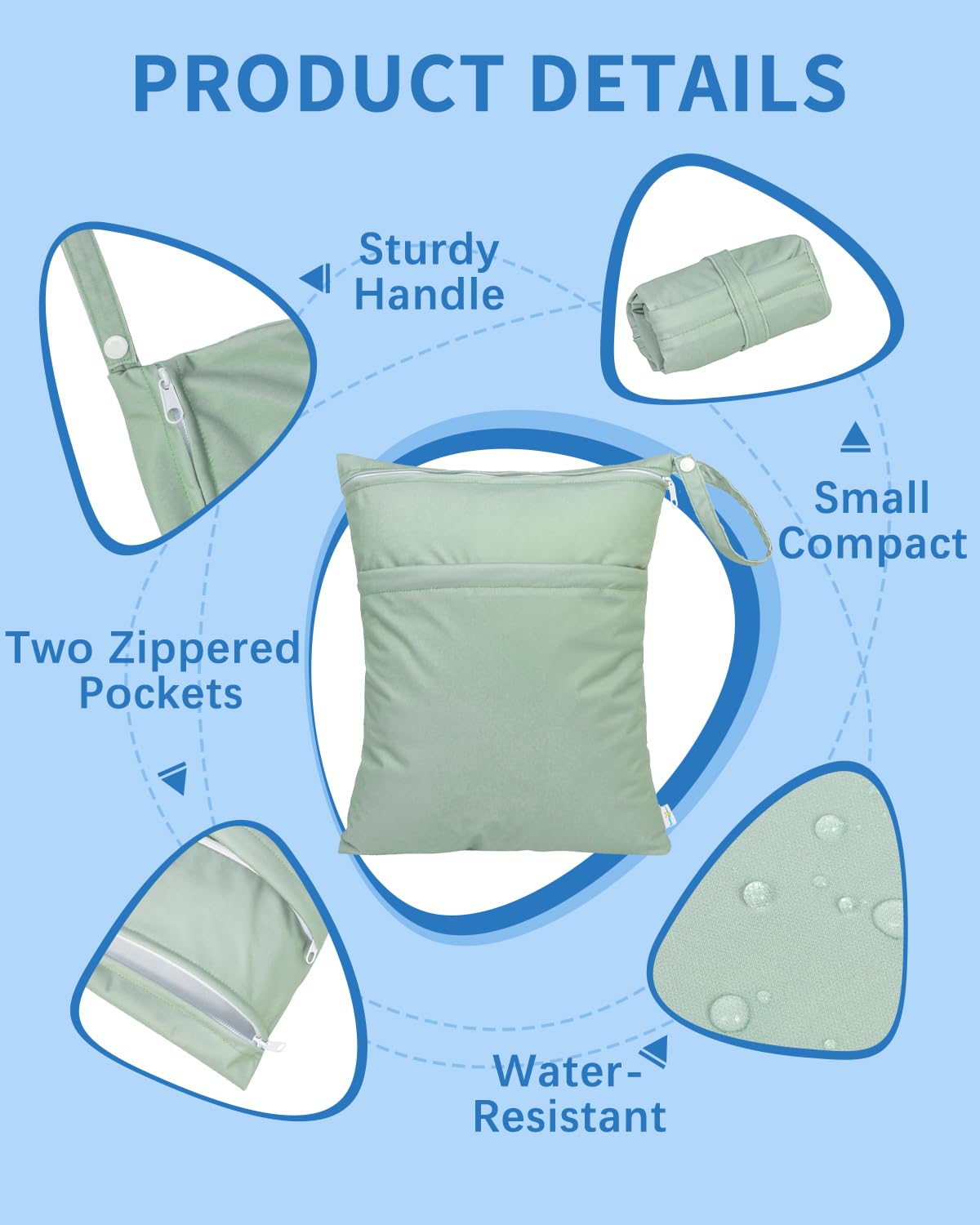 babygoal Wet Dry Bags for Baby Cloth Diapers 3 Pack, Washable Travel Bags, Beach, Pool, Gym Bag for Swimsuits & Wet Clothes with Two Pockets, Snap Handle 3LN32