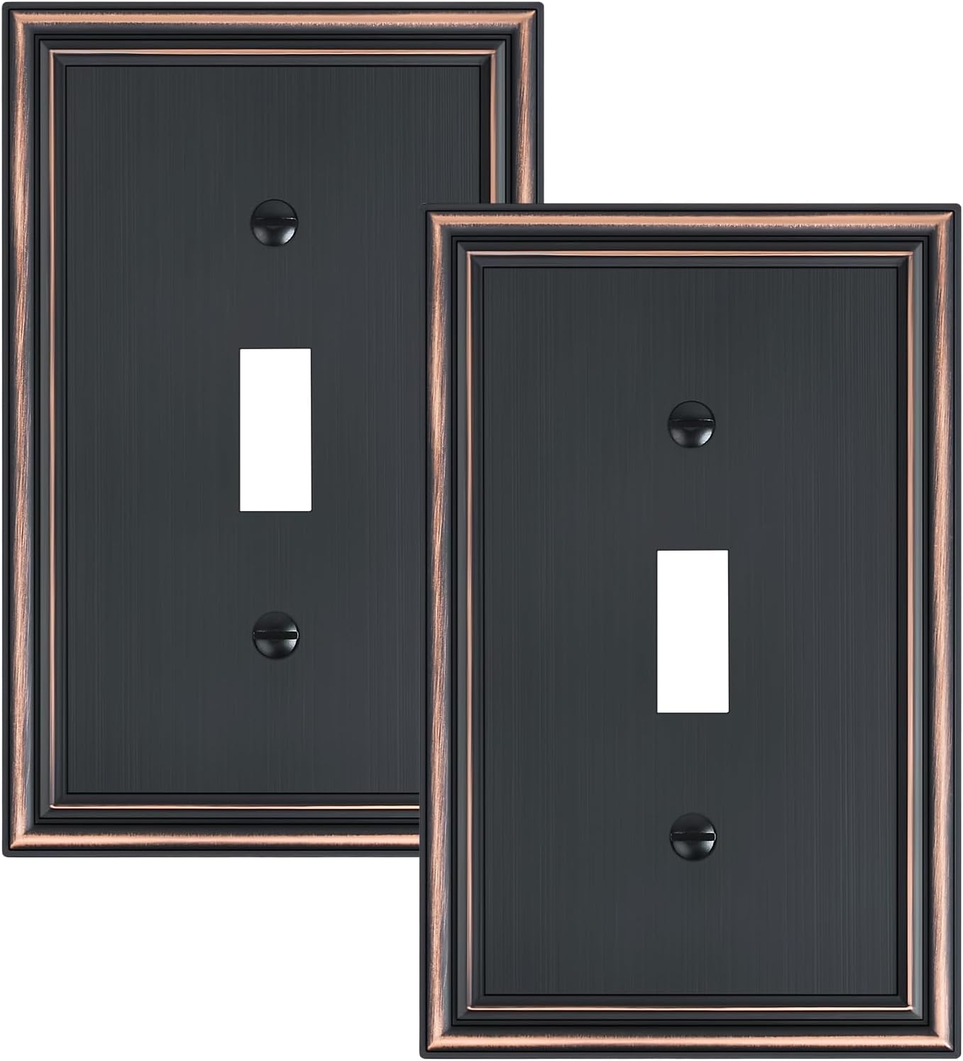 2-Pack Single Toggle Light Switch Cover Plate, Durable Solid Zinc Alloy Decorative Switch Plate Covers, Aged Bronze 1 Gang Wall Plate, Corrosion Resistant