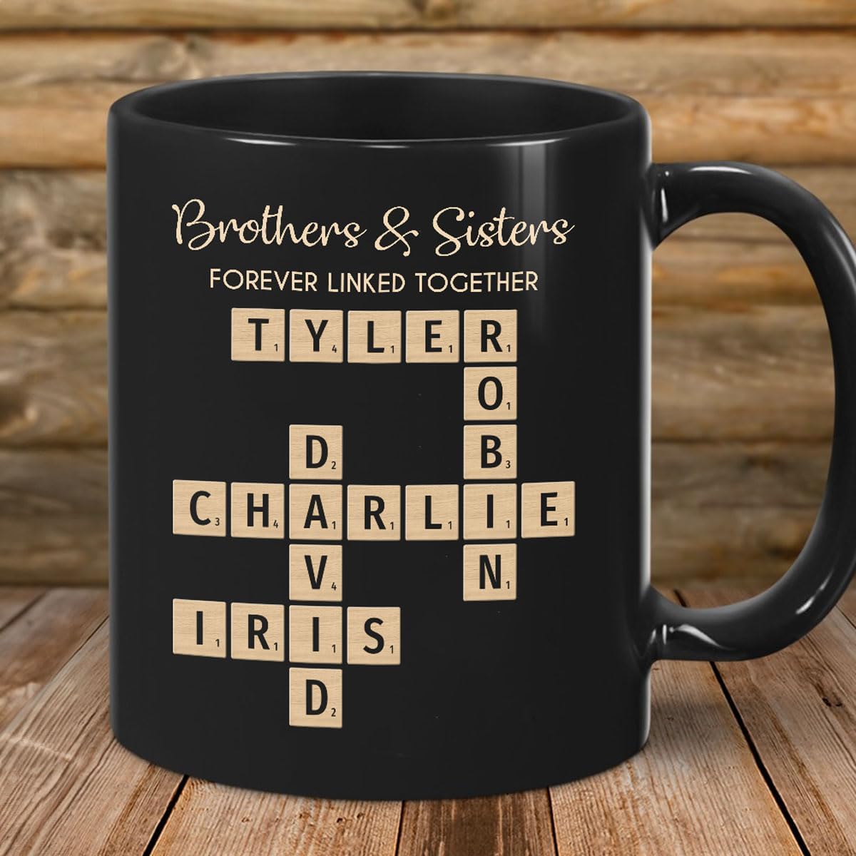 Family Puzzle Mug - Brothers & Sisters Forever Linked Together - Personalized For Family, Sister, Brother, Siblings - Scrabble Coffee Mug - Gifts For Christmas, Birthday, Anniversary