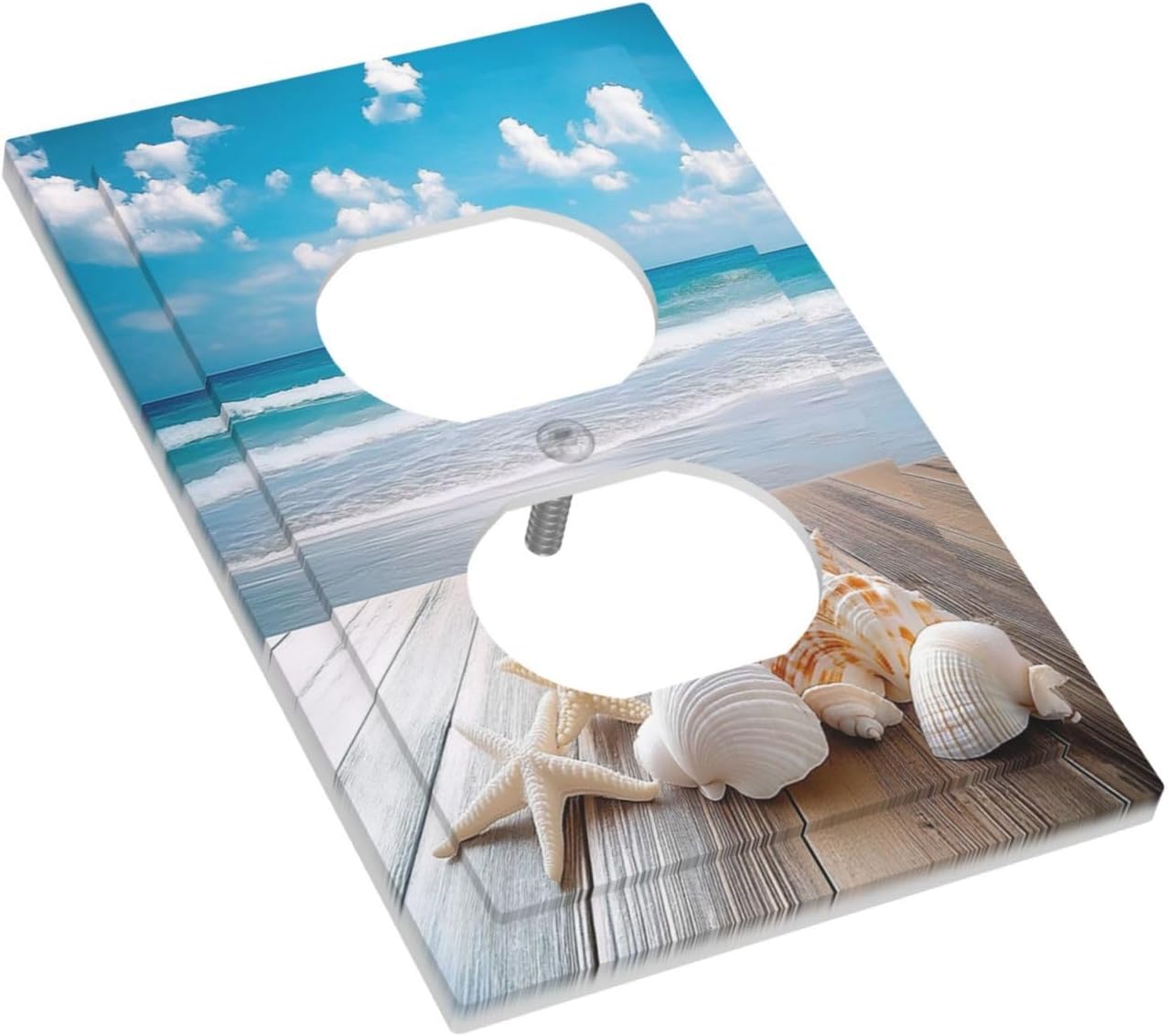 Outlet Covers Beach Waves Brown Wood Starfish Shells 1 Gang Duplex Light Switch Cover Decorative Switch Plates Electrical Receptacle Faceplate Wall Plate For Bathroom Living Room