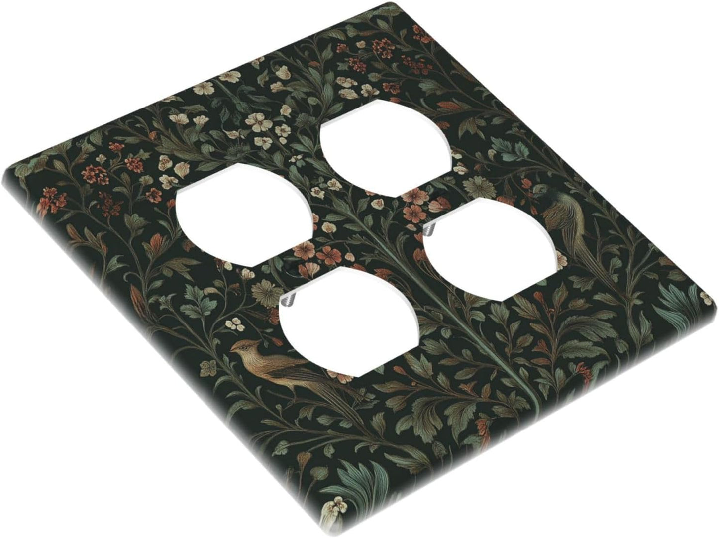 Outlet Covers Vintage Morris Colorful Flower Green Leaf 2 Gang Double Duplex Decorative Light Switch Covers Electrical Wallplates Socket Faceplate For Bed Room Living Room Decor