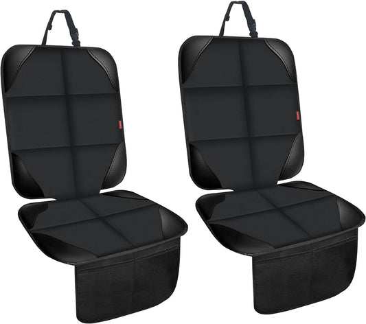 Car Seat Protector for Child,2 Pack Car Seat Cushion,Waterproof Fabric Car Seat Covers for Non-Slip Backing Mesh Pockets for Baby,Pet,SUV, Sedan and Trunk(Black)