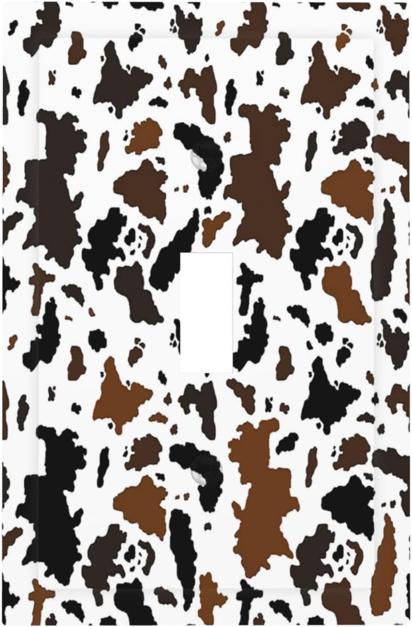 Decorative Light Switch Cover Rustic Cowhide Highland Cow Milk Cow 1 Gang Single Toggle Device Electrical Faceplate Switchplates Decorator Outlet Wall Plate For Farmhouse Home Decor