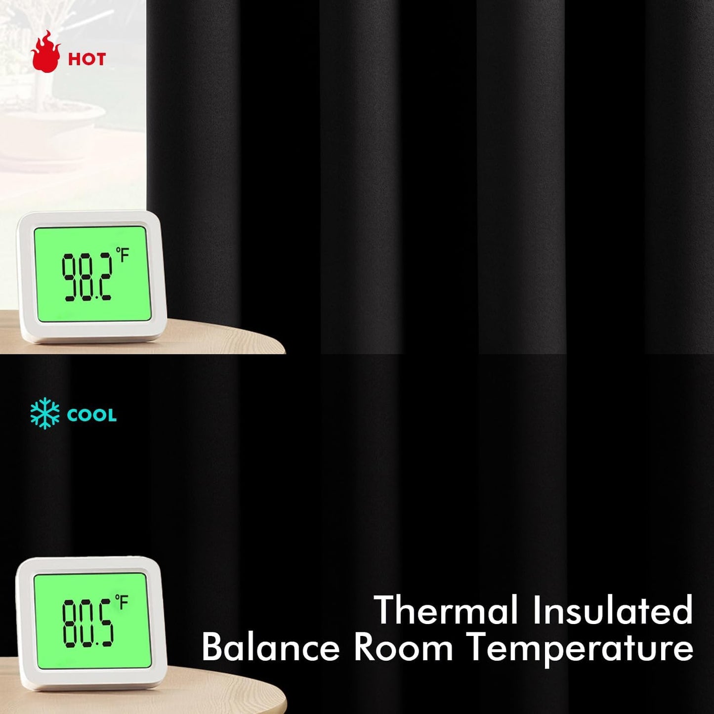 MIULEE Black Blackout Curtains for Bedroom Living Room 96 Inches Long 2 Panels, Thermal Insulated Room Darkening Drapes Solid Grommet Top Noise Reduction Light Blocking Halloween Window Treatments