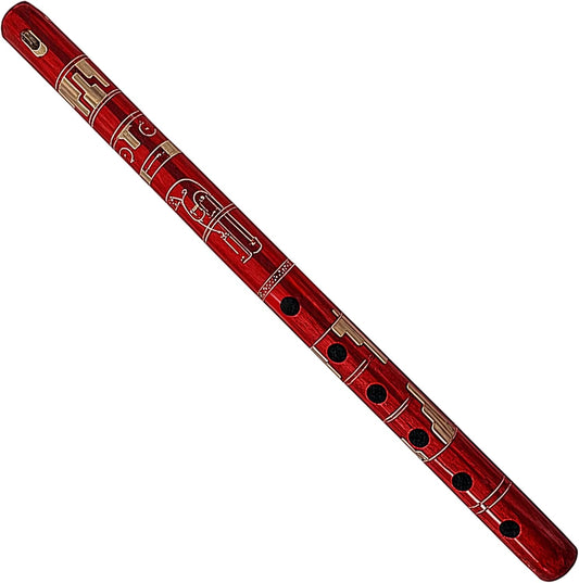 Mia Jewel Shop - Handmade Colored Bamboo Wooden Flute | Tribal Nature Pattern | Native Recorder for Beginners, Meditation & Music Lovers (Red)