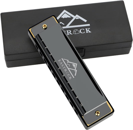 EastRock Blues Harmonica Mouth Organ 10 Hole C Key with Case, Diatonic Harmonica for Professional Player, Beginner, Students gifts, Adult, Friends, Gift Black