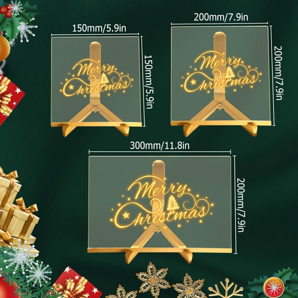 LED Note Board with Colors, LED Drawing Board for Kids, Lighted Acrylic Dry Erase Message Board, Illuminated Notepad with Adjustable Stand and 7 Pens (5.9‘ × 5.9’)