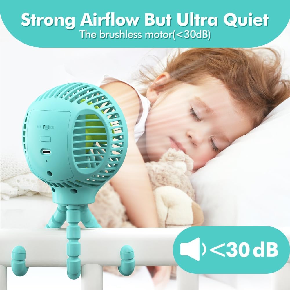 HomeLifairy Portable Stroller Fan, USB or Rechargeable Battery Operated with 3 Speeds and 360°Rotate, Cooling Clip On for Baby Crib Travel Car Seat Blue