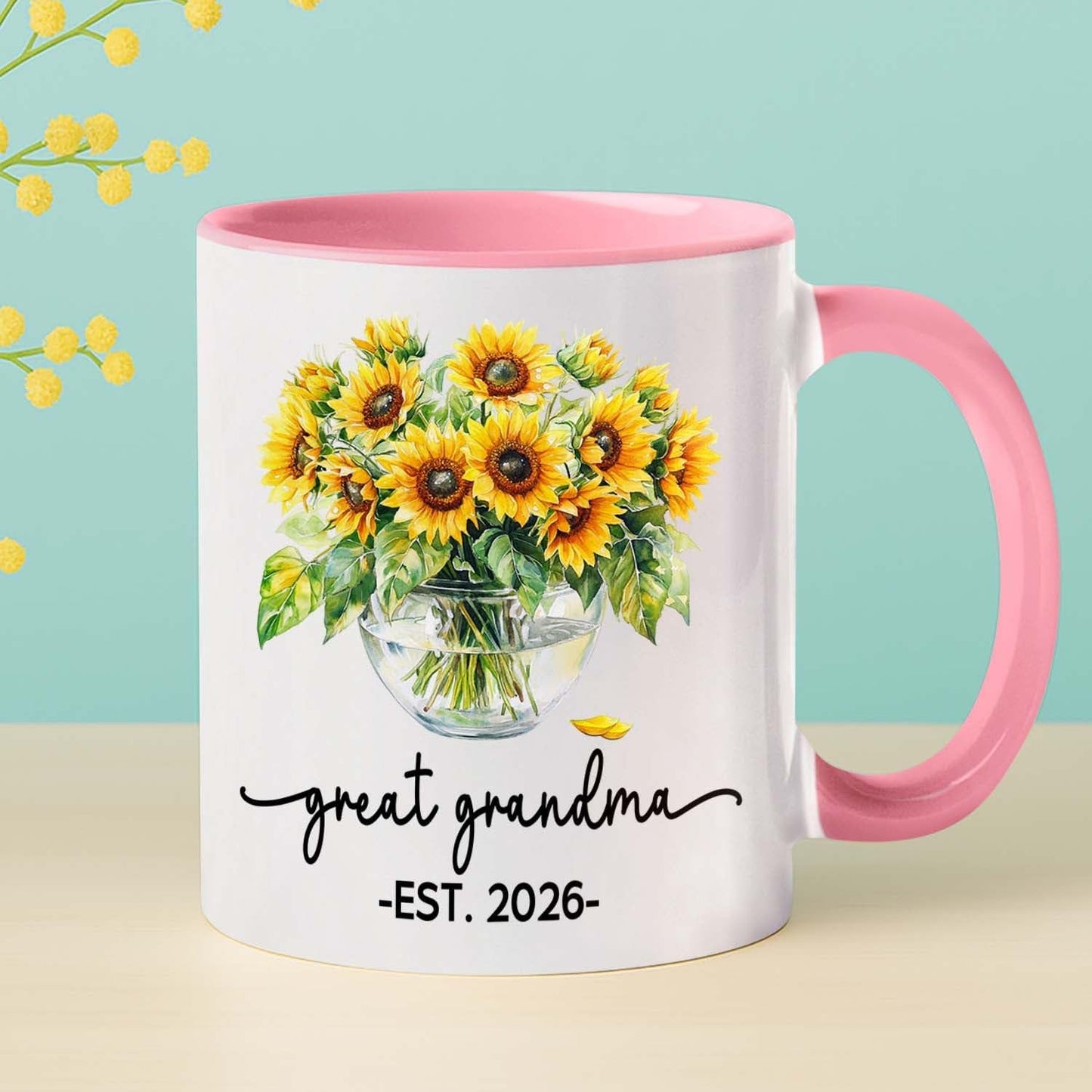 Customized Nickname & Year White Ceramic Mug Gift For First Time Great Grandma, Promoted To Great Grandma Accent Coffee Cup 11Oz 15Oz, Personalized Baby Announcement Coffee Mug For Nanny Granny Mimi