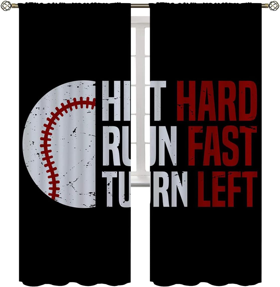 Baseball Blackout Curtains for Boy Girl Room Darkening Decor,Sport Theme Red and White Motto Dark Bedroom Living Room Home Rod Pocket Thermal Insulated Window Curtain/Drapes Panel,84x84 Inch…