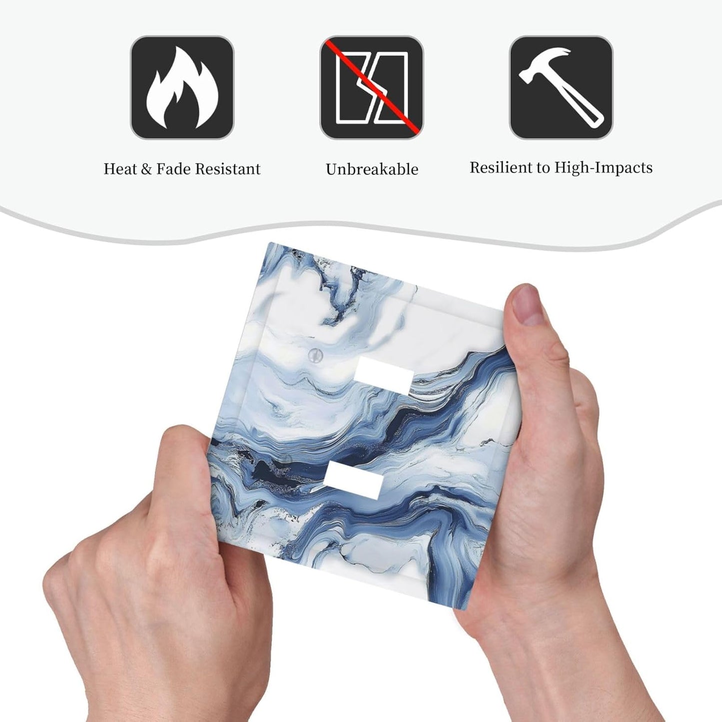 Decorative Switch Plates White Marble Navy Blue Line Fluid 2 Gang Double Toggle Outlet Light Switch Cover Wall Plate Electrical Faceplate For Bathroom Kitchen Decor