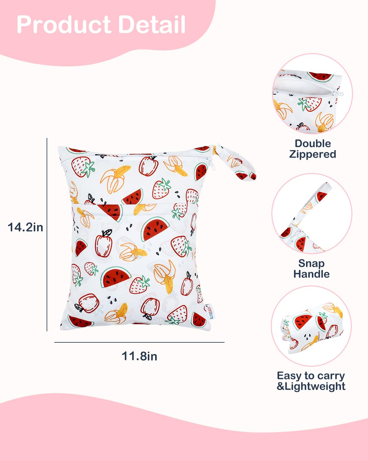 ALVABABY 3 Cloth Diaper Wet Dry Bags Waterproof Reusable with Two Zippered Pockets Travel Beach Pool Daycare Soiled Baby Items Yoga Gym Bag for Swimsuits or Wet Clothes Small Medium Large 3L-ZM27