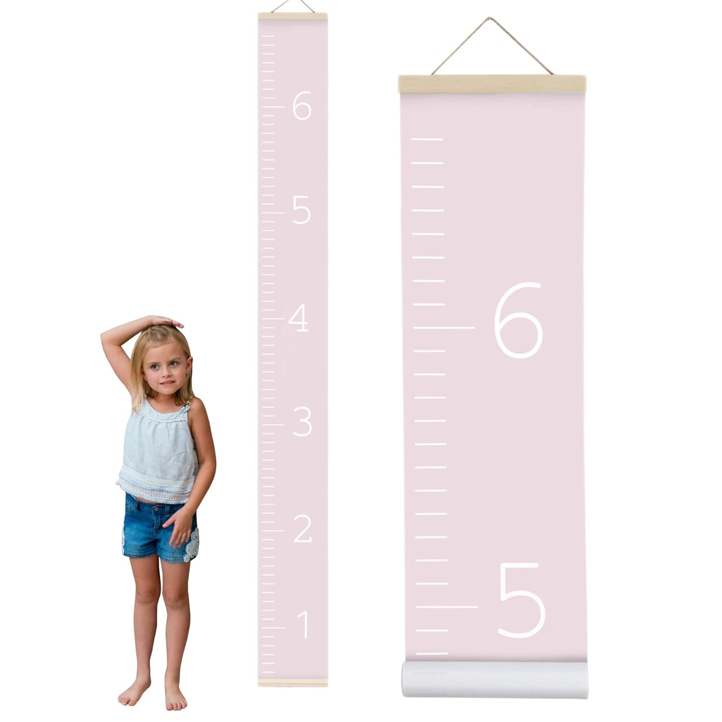 Morxy Canvas Growth Chart for Kids - Unisex Kids Room Wall Decor - Measuring Height Chart- Wall Tape with Height Chart for Kids (Canvas, Plain Pink)