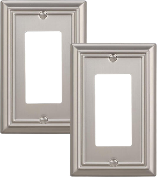 DEWENWILS Decorator Outlet Covers, Brushed Nickel Metal Light Switch Cover Plates, 4.92" x 3.14" Decorative Outlet Wall Plates, Switch Plate Covers for Home Decor, 2 Pack