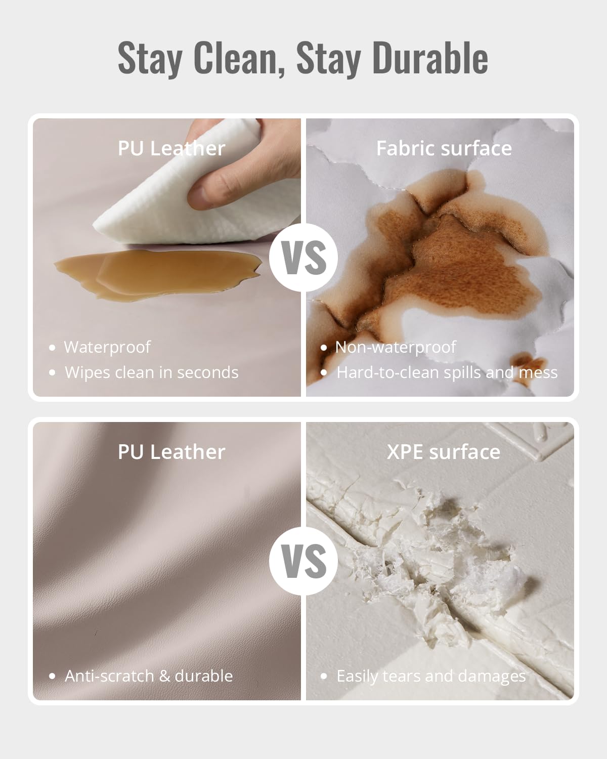 Blissful Diary Vegan Leather Baby Play Mat, 50x50 Thicken Foam Cushioned & Waterproof Playpen Mat for Infants and Toddlers, Stylish and Just Wipe-Clean Playmat for Baby Play on Floor, Brown Gray