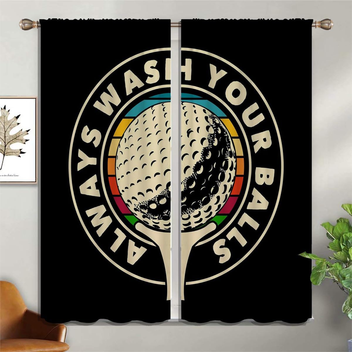 Golf Blackout Curtains for Boy Girl Room Darkening Decor,Sport Theme and White Motto Dark Background Bedroom Living Room Home Rod Pocket Thermal Insulated Window Curtain/Drapes Panel,84x63 Inch…