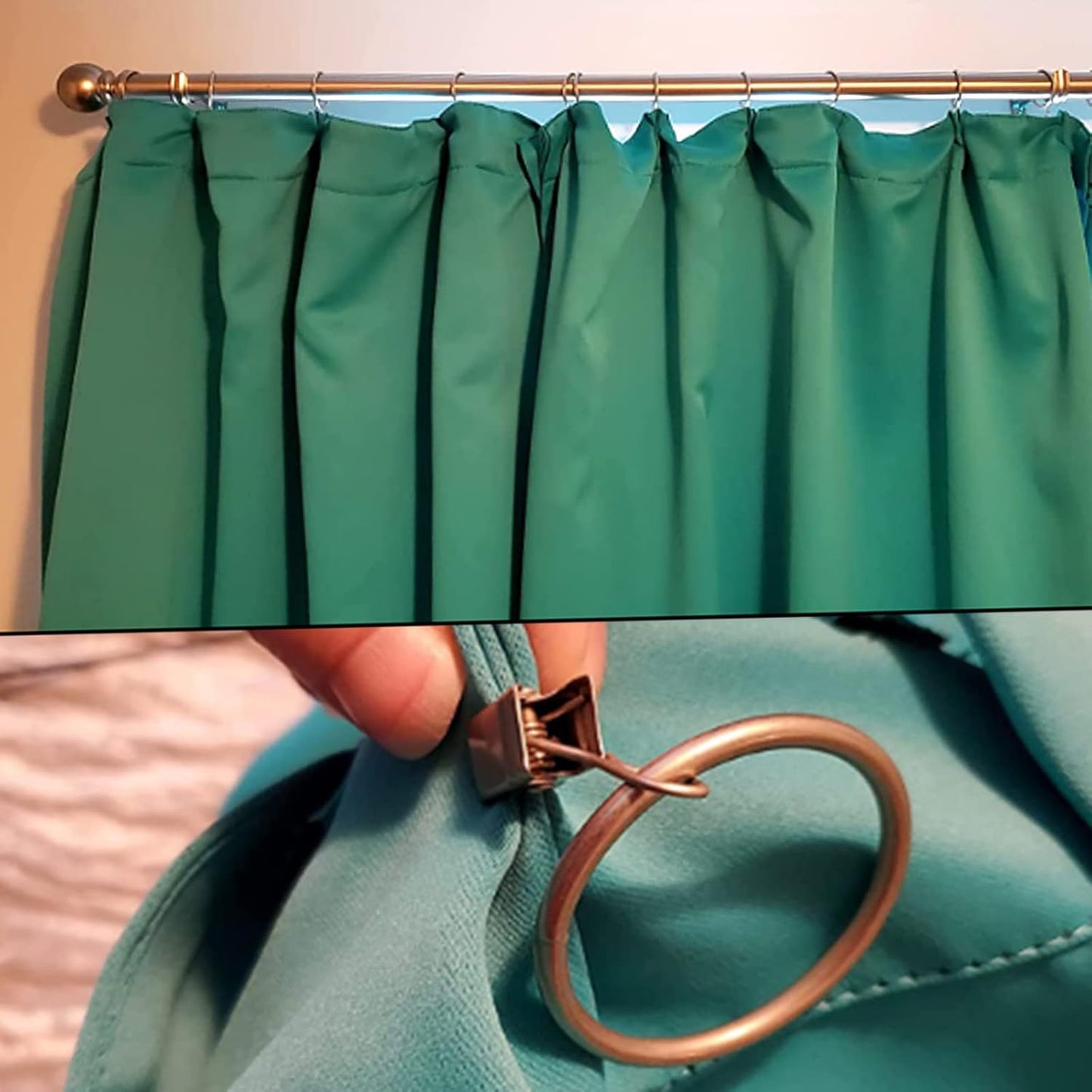 100 Pack Antique Copper Curtain Rings with Clips, Curtain Hooks Hangers Clip Rings for Hanging Drapes Bows Hat, Drapery Rings 1.26 in I D, Fits up to 1 in Diameter Curtain Rod.