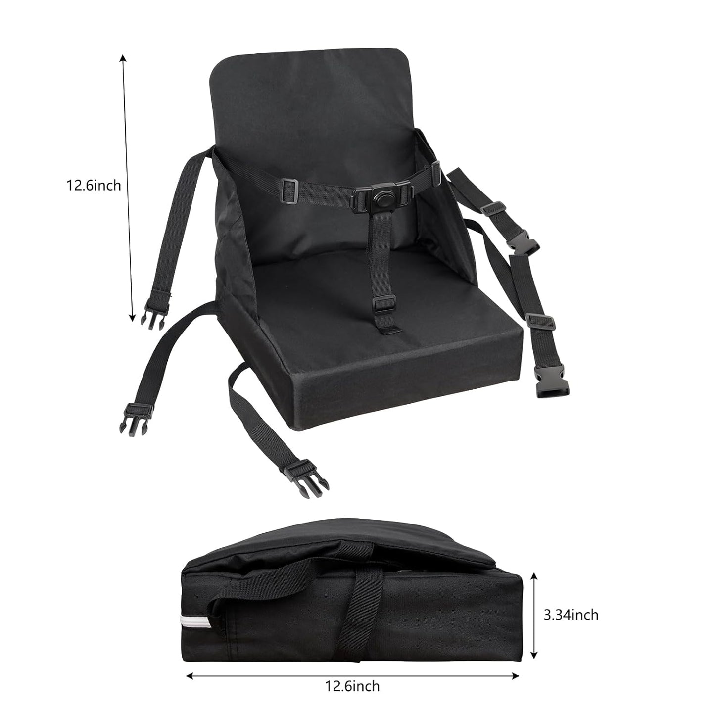 Toddler Booster Seat for Dining Table, Booster Seat for Table, 12.6x3.34 Inch Portable High Chair for Travel, HOSEASCA Compact Lightweight Travel Booster Seat with Adjustable Straps for Baby(Black)