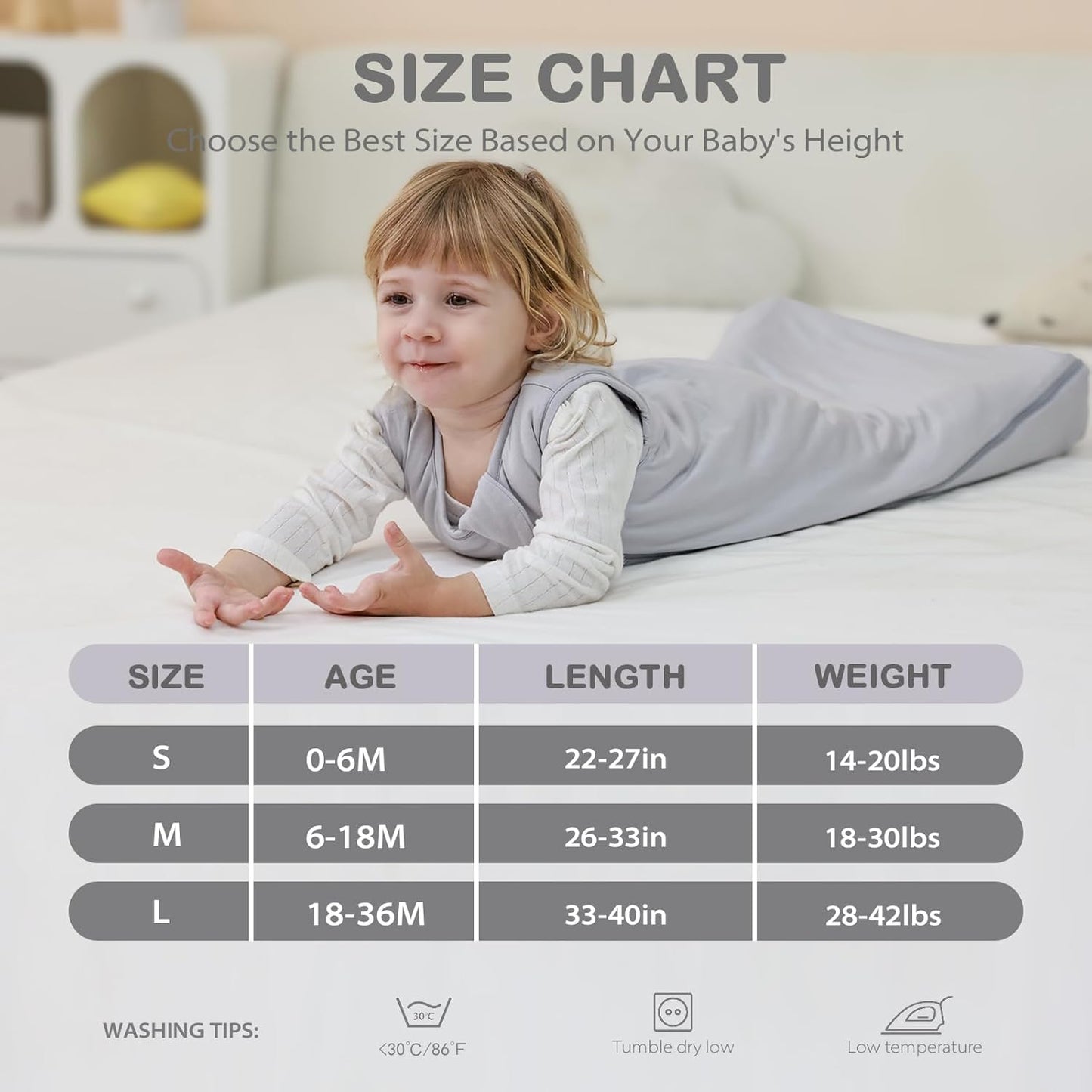 Mosebears Unisex Baby Sleep Sack 1.0 TOG, Supersoft Rayon Made from Bamboo Wearable Blanket with 2-Way Zipper (Light Grey,0-6 Months)