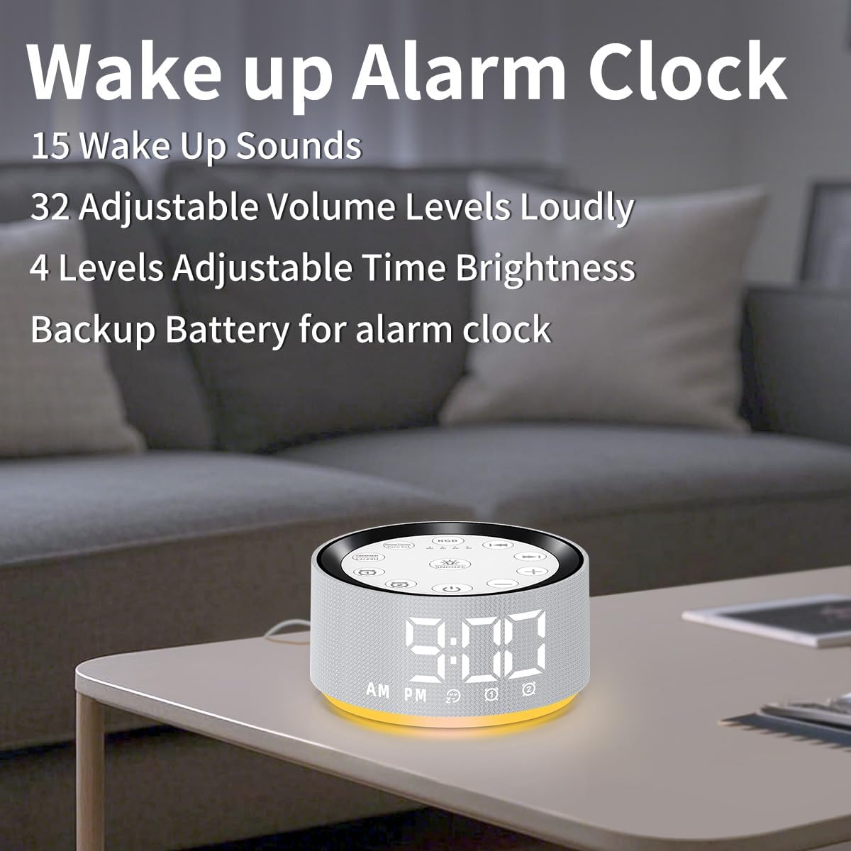 Brown Noise Machine Alarm Clock Sound White Noise Machine Night Light with 30 Sleeping Sounds for Baby Kids Adults 2 Alarms Backup Battery 32 Level Volume 15 Wake up Sounds for Mild Heavy Sleeper