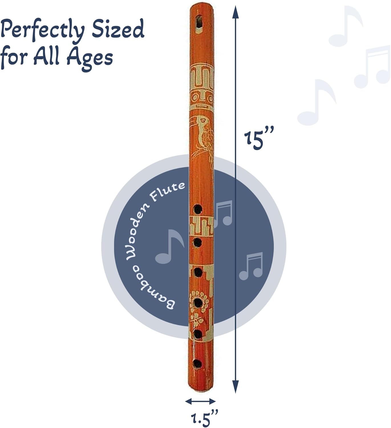 Mia Jewel Shop - Handmade Colored Bamboo Wooden Flute | Tribal Nature Pattern | Native Recorder for Beginners, Meditation & Music Lovers (Orange)