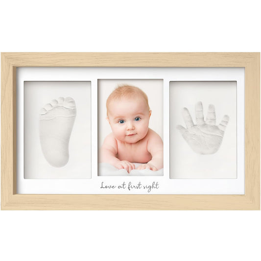 Baby Hand and Footprint Kit - Clay Handprint Keepsake Frame, Newborn Nursery Picture Frame, Personalized New Mom Gifts for Baby Shower & Registry (Ash Wood)