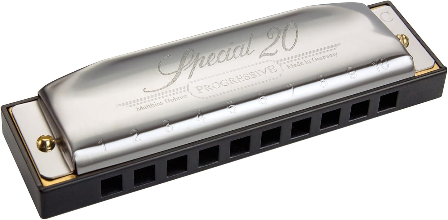 Hohner Special 20 Harmonica - Keys of G, A, C, D, E Bundle with Case, Zip Pouch, Key Stickers, Manual and Austin Bazaar Polishing Cloth