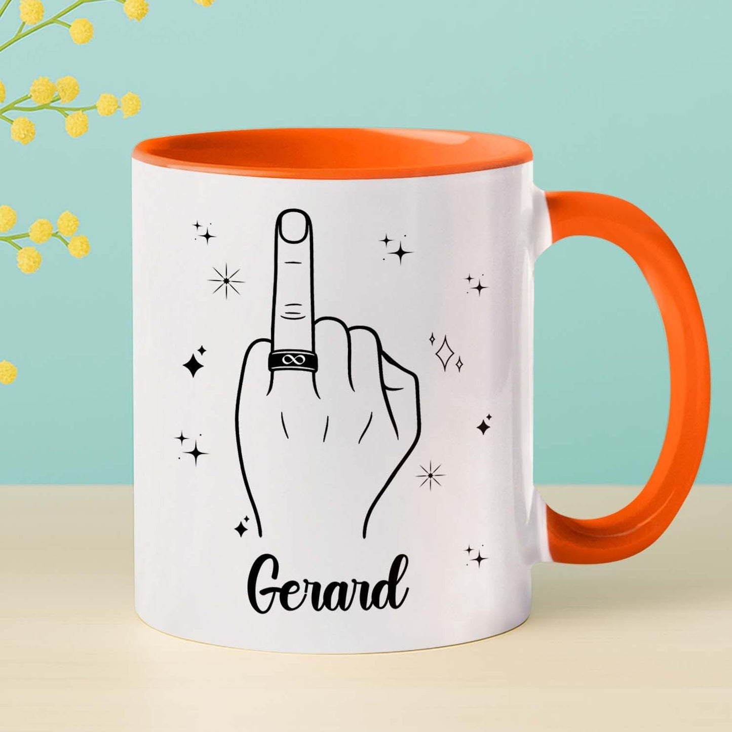 Customized Name Ring Finger Accent Coffee Mug Gift For Men Mr His Fiance Husband Groom, Ring Engaged Coffee Cup 11 Oz 15 Oz, Personalized White Mug Gift For Wedding Bridal Shower Bachelorette Party