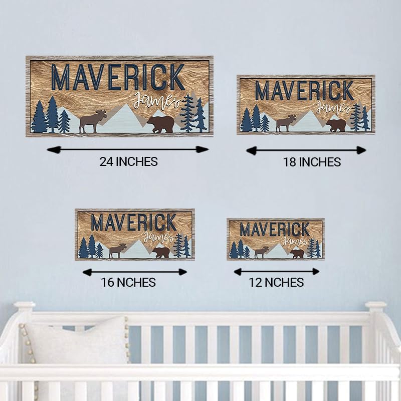 Custom Woodland Nursery Decor - Baby Name Sign for Boys, Kids Room Decor - Wooden Name Sign Gift