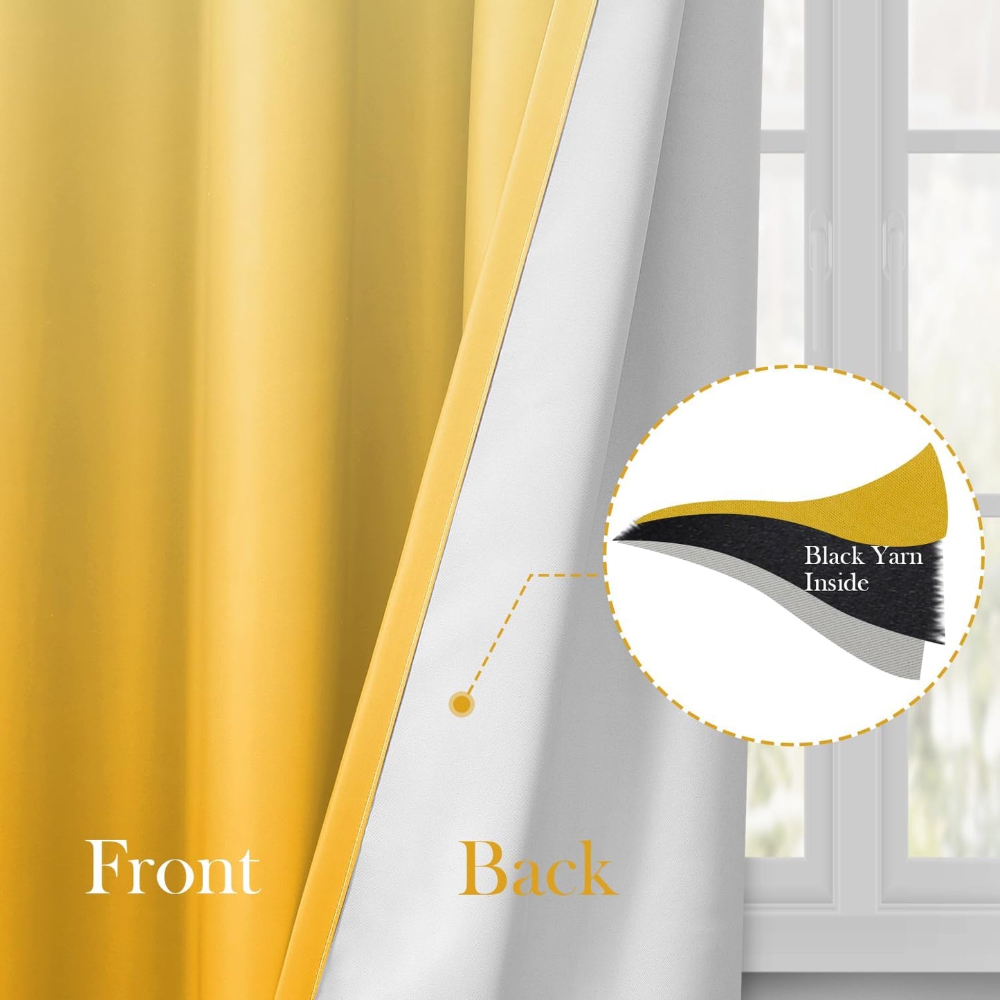 HOMEIDEAS Mustard Yellow Ombre Blackout Curtains 52 X 84 Inch Length Gradient Room Darkening Thermal Insulated Energy Saving Grommet 2 Panels Window Drapes for Living Room, Bedroom