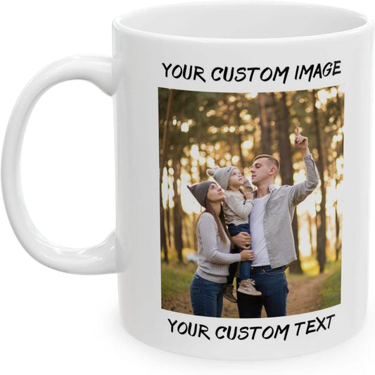 Personalized Coffee Cup with Photo, Logo or Text - Custom Both Sides Printed Mug for Him & Her - Unique Customized Gifts with Names - White