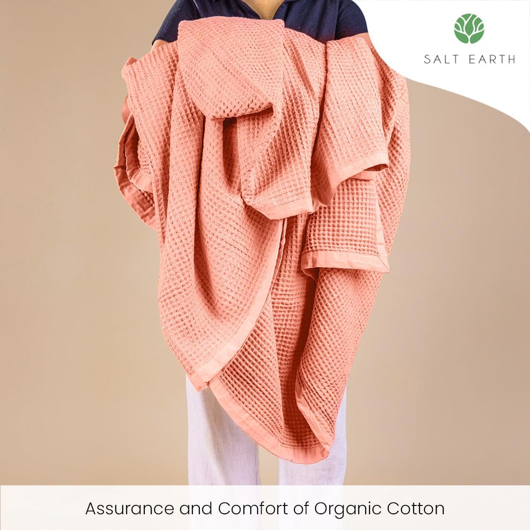 Salt Earth GOTS Certified 100% Organic Cotton Throw Blanket, 90" X 90" Waffle Blankets & Throws for Bed, Throw Blanket for Couch, Modern & Cozy Blanket, All Seasons, Comfy and Soft Blanket(Sun Bay)