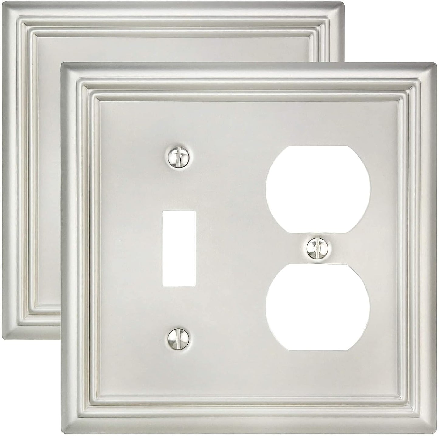 2-Pack Combination Toggle/Duplex Wall Plate, Wall Outlet Covers for Double Light Switches, Receptacle Outlet, Dimmer Switch, Satin Nickel Finish, Midsize, A031 Series