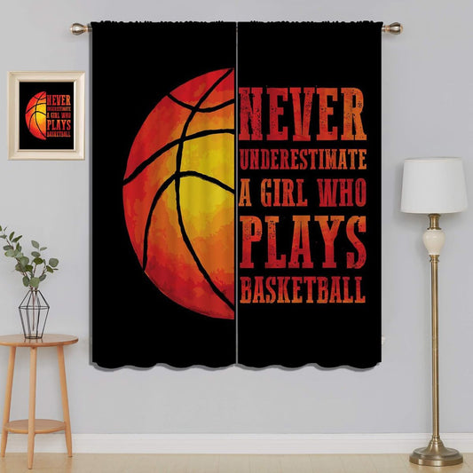 Red Basketball Blackout Curtains for Boy Girl Room Darkening Decor,Sport Theme and Motto Dark Background Bedroom Living Room Home Rod Pocket Thermal Insulated Window Curtain/Drapes Panel,84x72 Inch…