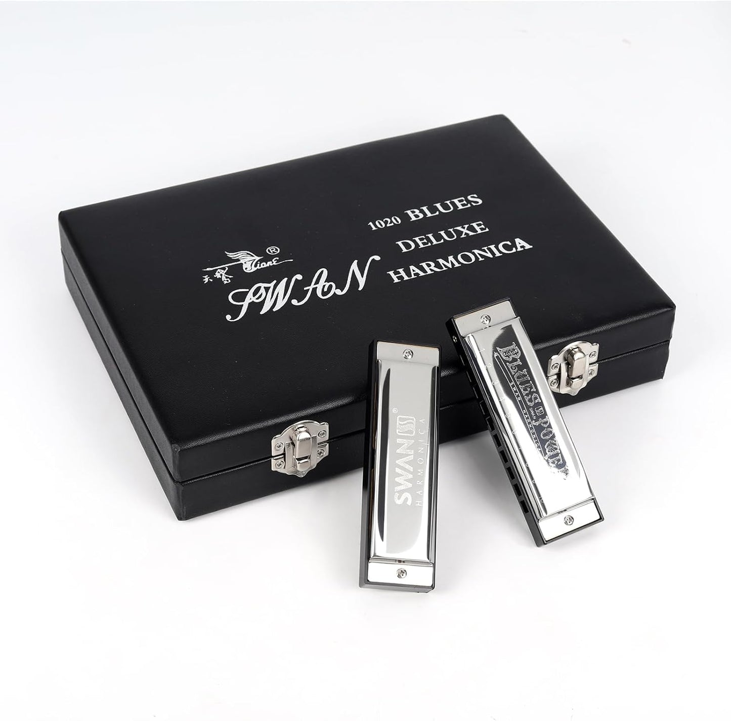 Swan Harmonica 10 Hole Blues Harmonica Set 7/12 Tone Set Suit Gift Box Mouth Organ Harmonica for Beginners Adluts (12 tone set)