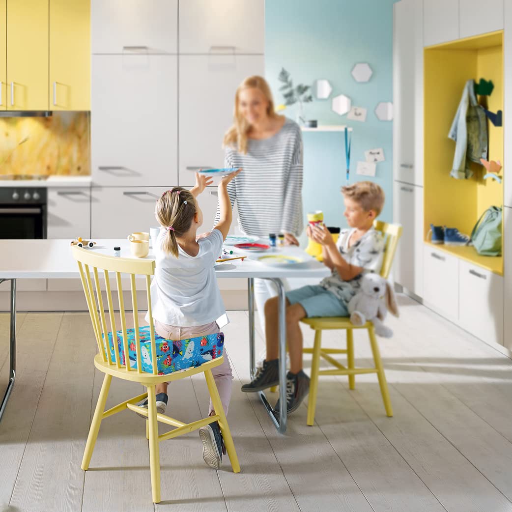 Toddler Booster Seat for Dining Table,4 Inches Washable Double Safer Straps Non-Slip Bottom Booster Seat for Kids, Portable Travel High Density Sponge Detachable Increasing Cushion for Child