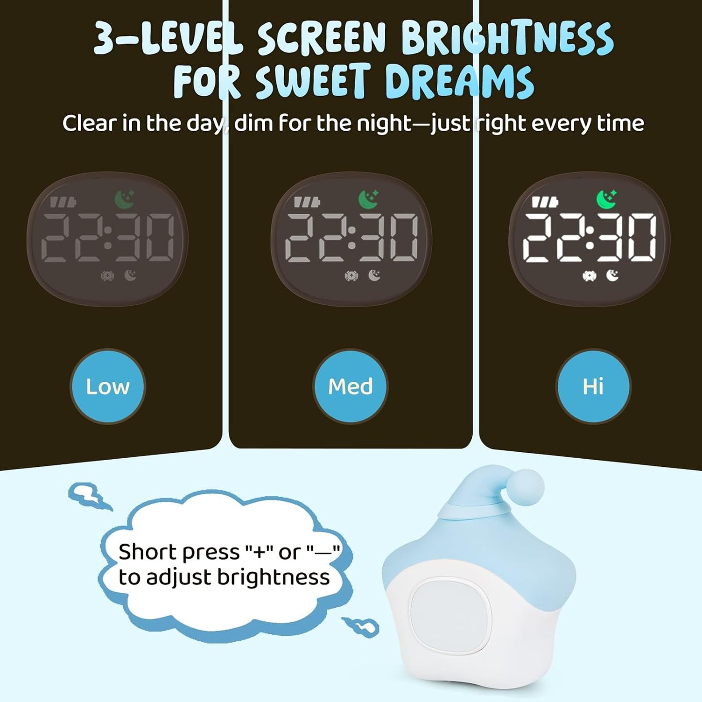 Star Alarm Clock with Night Light for Kids with Sleep Training and Sound Machine, Rechargeable Silicone Lamp OK to Wake Clock, Cute Animal Tabletop Lamp, Perfect Sleep Companion for Boys Girls, Blue