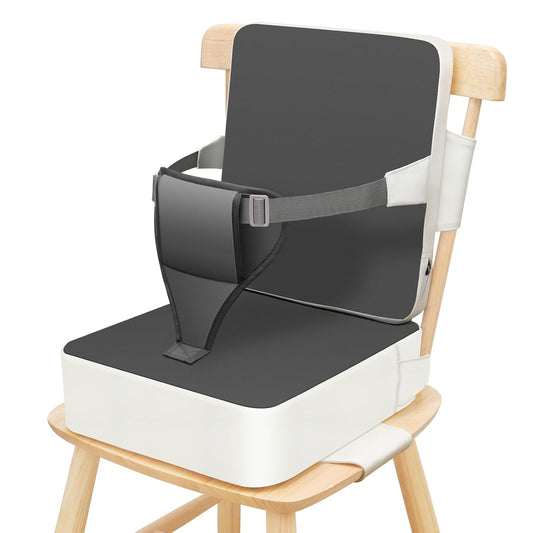Toddler Booster Seat for Dining Table, Non-Slip Kitchen Chair Booster Cushion with Backrest and Adjustable Straps, Portable PU Waterproof Travel Baby Booster Increasing Cushion