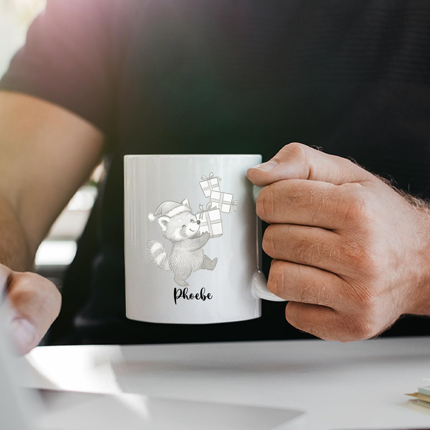 Personalized Name Red Panda Lover Accent Coffee Mug, Awesome Red Panda Ceramic Coffee Cup Gift, Customized Animal Travel Mug Gift For Dad Mom Kids Birthday Thanksgiving, Cute Animal White Cup 11 15Oz