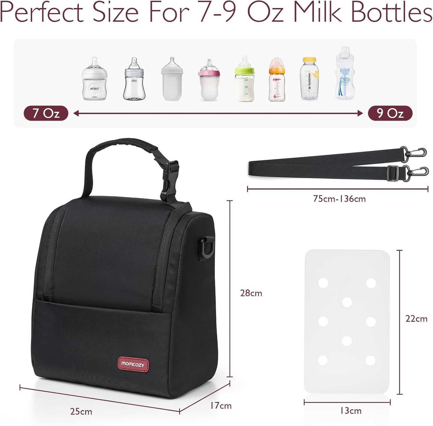 Momcozy Breastmilk Cooler Bag with Strap, Insulated Baby Bottle Bag, Fits 6 Baby Bottles up to 9Oz＆10H Long-term Cooling, XPE Insulation Layer, Food Grade PP Compartment for Nursing Mom Daycare