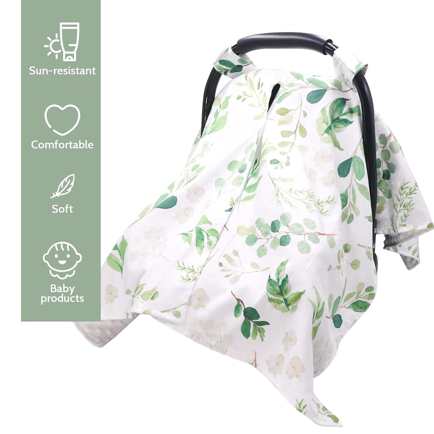 TANOFAR Car Seat Cover Baby, Carseat Covers Baby Boy Girl, Peekaboo Opening Infant Car Seat Cover for Winter, Warm & Cozy, Green Leaf