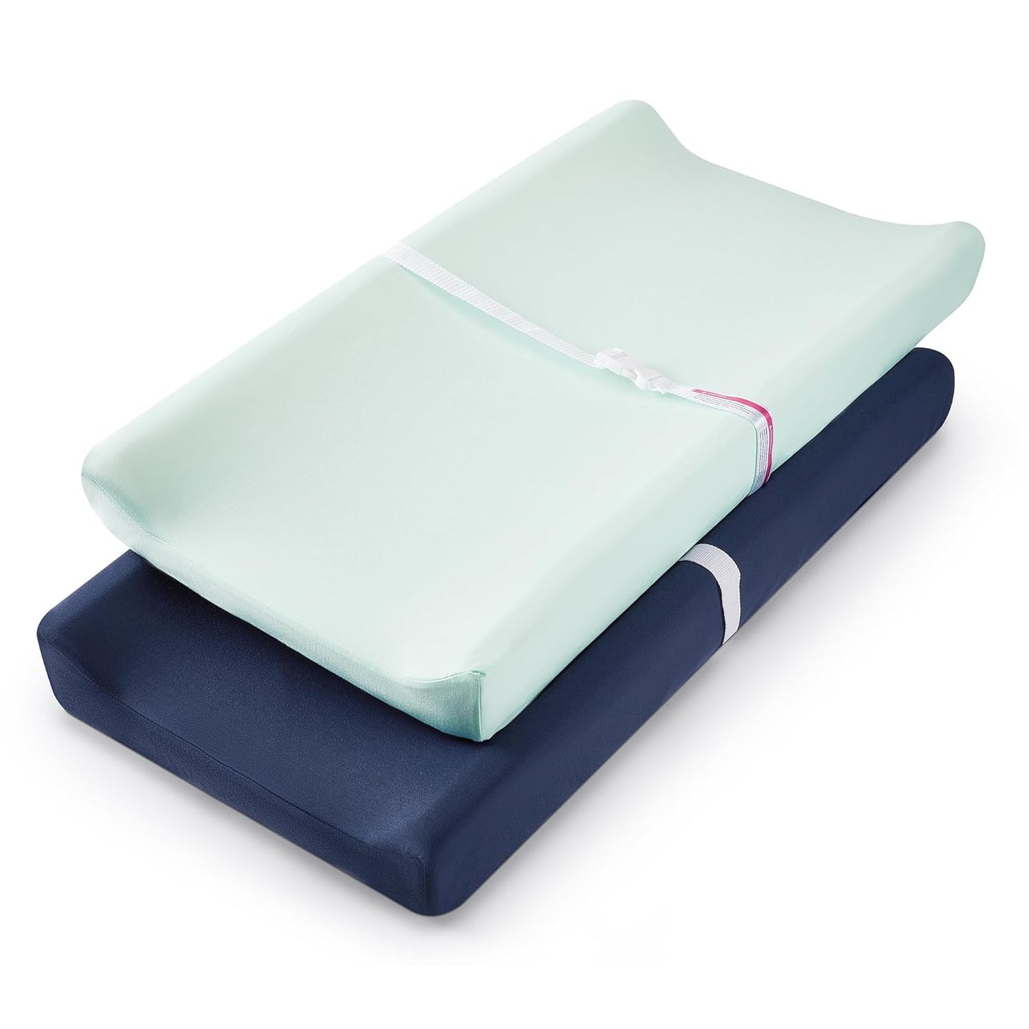 TILLYOU Changing Pad Cover Set in Soft Jersey Material - Fits 32"/34''x16 Contoured Pad for Babies, Navy Blue & Lt Green