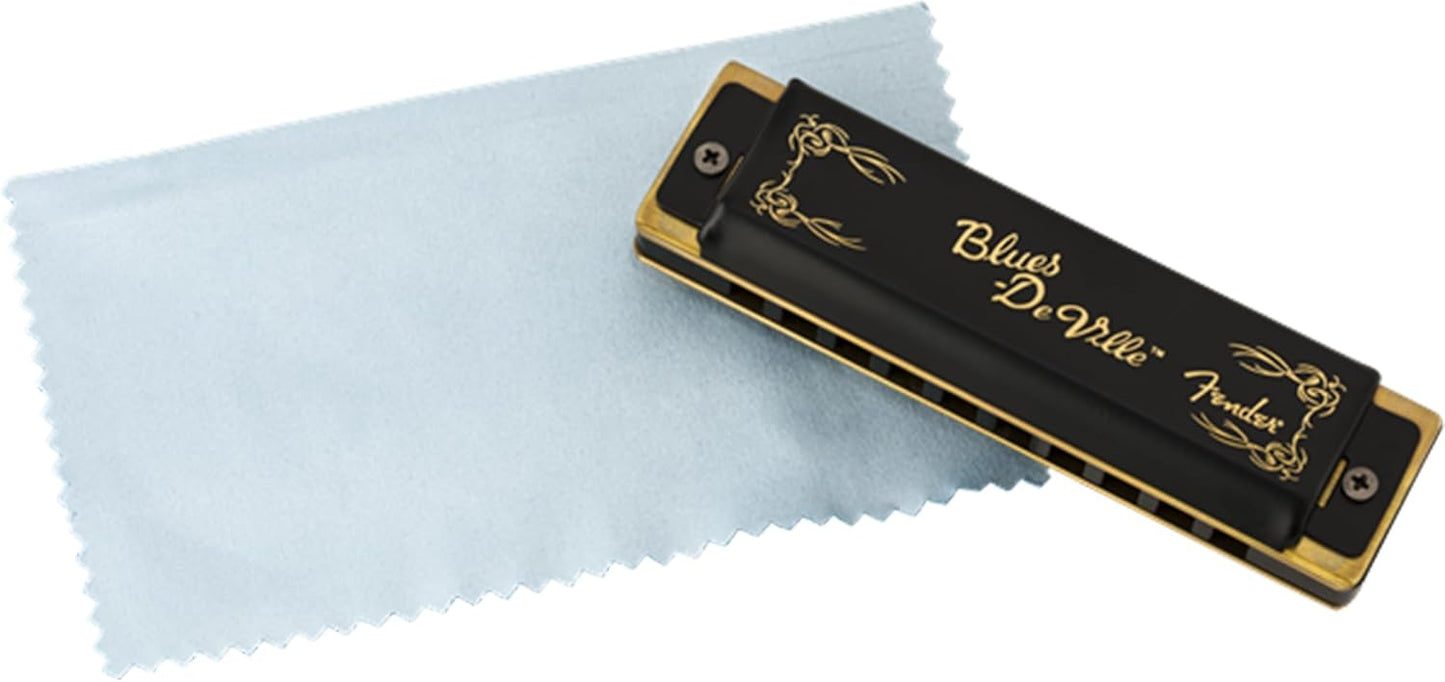 Fender Blues DeVille Harmonica - Key of C Bundle with Carrying Case, Austin Bazaar Online Manual, and Polishing Cloth
