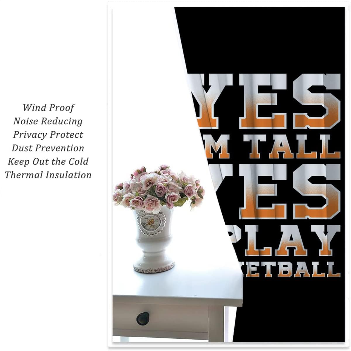 Basketball Blackout Curtains for Boy Girl Room Darkening Decor,Sport Theme Motto Dark Background Bedroom Living Room Home Rod Pocket Thermal Insulated Window Curtain/Drapes Panel,84x84 Inch…