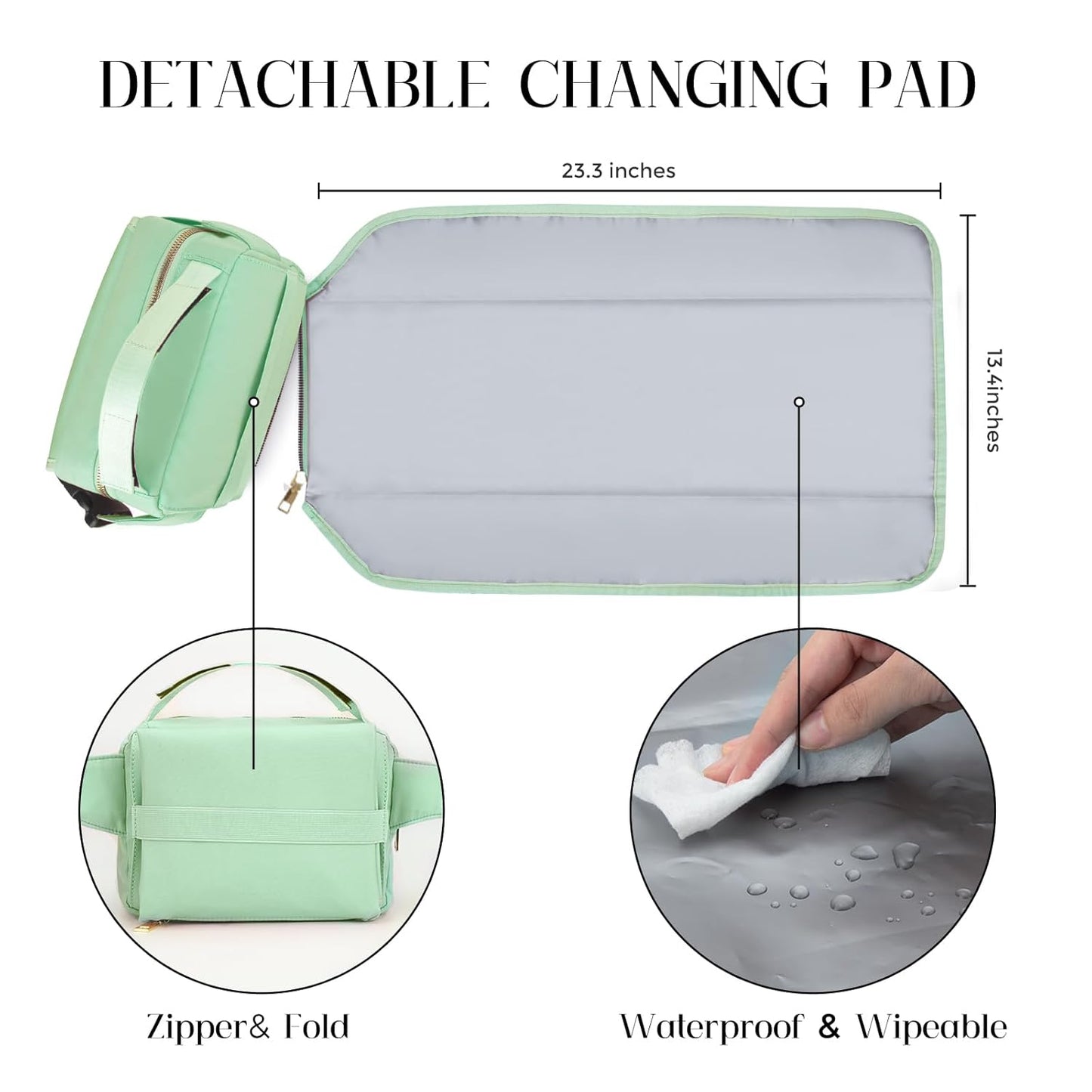 printe Small Diaper Bag with Portable Changing Pad, Crossbody Funny Bag Pack with Wipes Pocket, Women Waist Bag for Travel, Mint Green