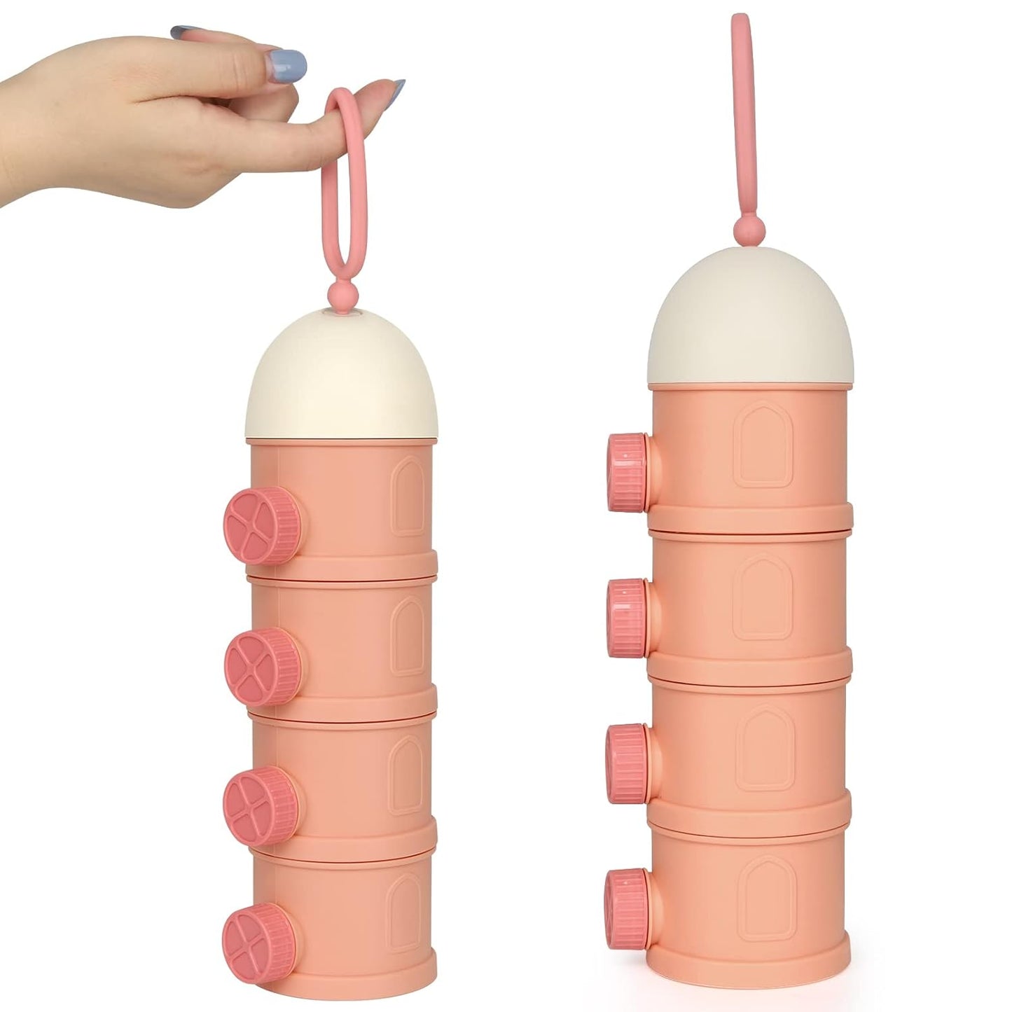 Accmor Formula Dispenser On The Go, 4 Layers Stackable Formula Container to Go, Non-Spill Portable Milk Powder Baby & Kids Snack Container, Pink